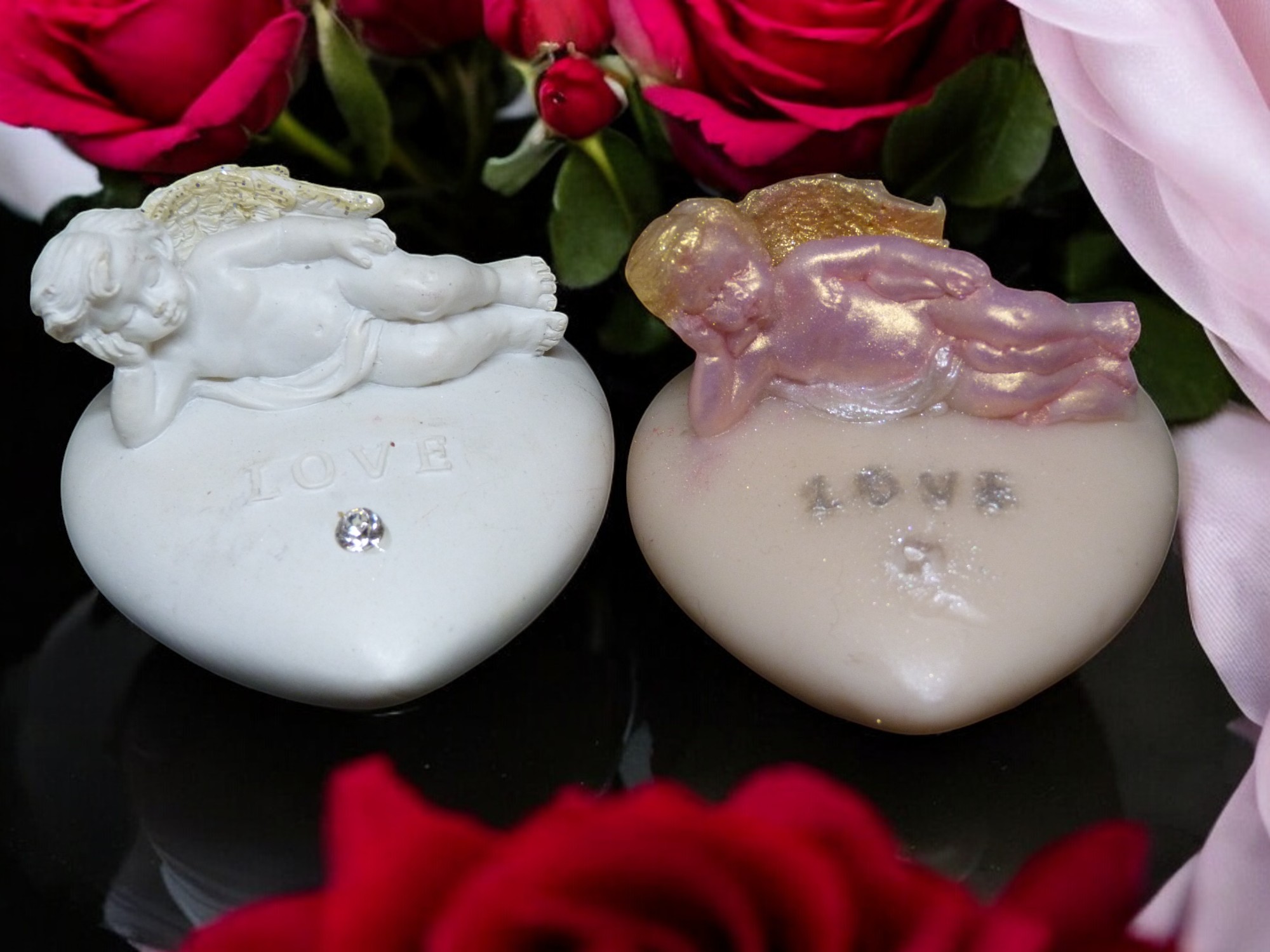 Engel op een Hart Zeepje met Mica (eigen creatie) (image for) Engel op een Hart Zeepje met Mica (eigen creatie)