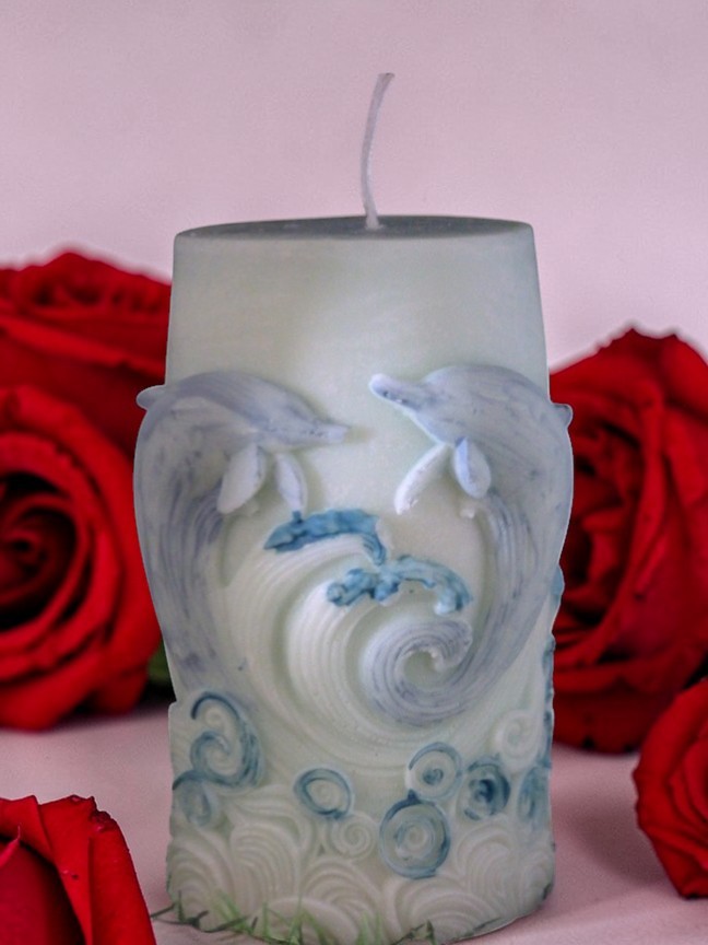 Smalle Stompe Kaars met Dolfijnen Nr 2 (image for) Smalle Stompe Kaars met Dolfijnen Nr 2