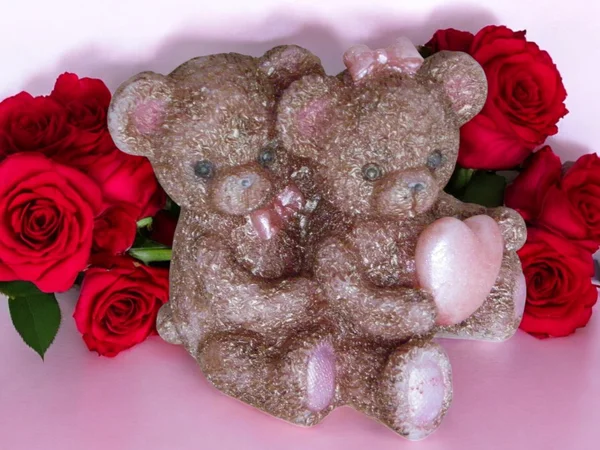 Zittende Beren met Hart Zeepje met Mica (image for) Zittende Beren met Hart Zeepje met Mica